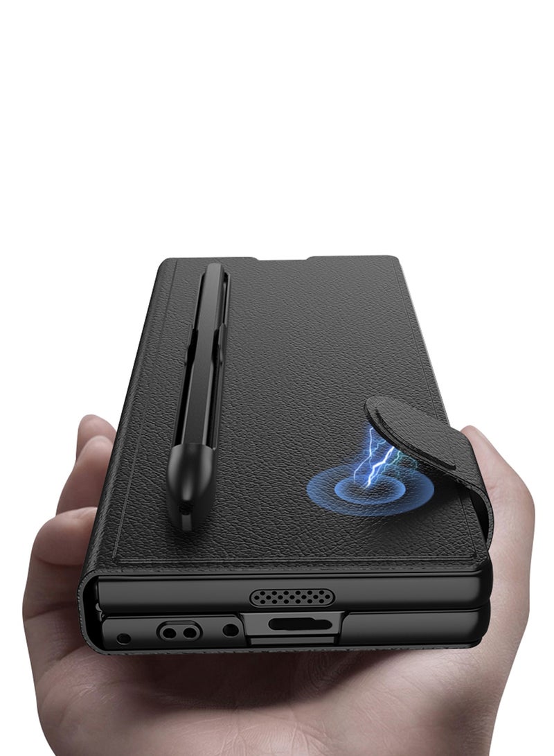 ليكا جراب جلد قابل للطي لهاتف سامسونج جالكسي Z Fold 6 مع فتحة مدمجة للقلم S، تشطيب جلدي فاخر، تصميم مقاوم للصدمات لحماية أنيقة وقابلة للطي - أسود - Image 5