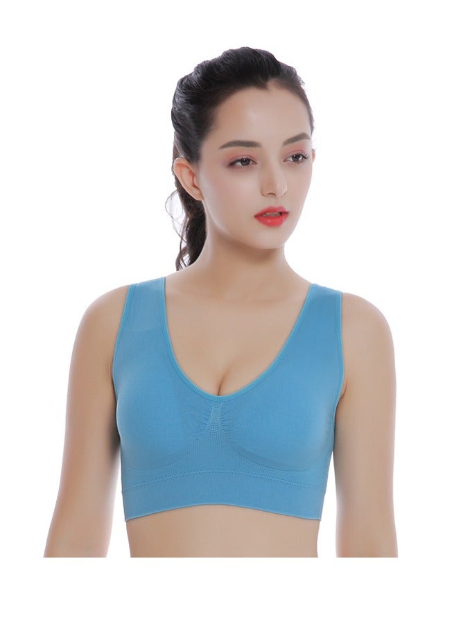 AROAQ Women Sports Bra, Fitness Sports Yoga Bra with Removable Padding, Double-layer Seamless Sports Bra without Rims, Comfortable Soft Bra for Workouts Running Yoga Trainings, (Size 4XL, Light Blue)  - Image 1