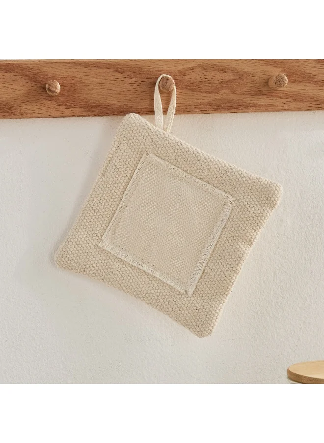 Home Box Bella Woven Cotton Square Small Potholder with Canvas Patch - 15 cm