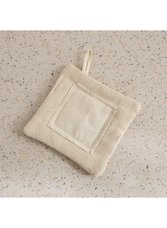 Home Box Bella Woven Cotton Square Small Potholder with Canvas Patch - 15 cm