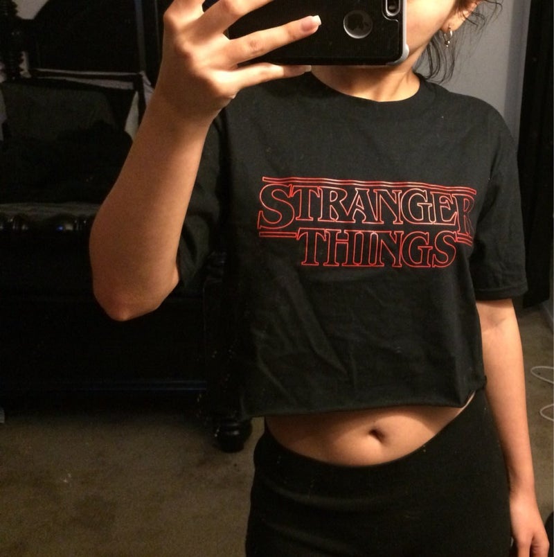 [Spot] AliExpress WISH European and American stranger things letters exposed short sleeve T-shirt jacket women White - Image 2