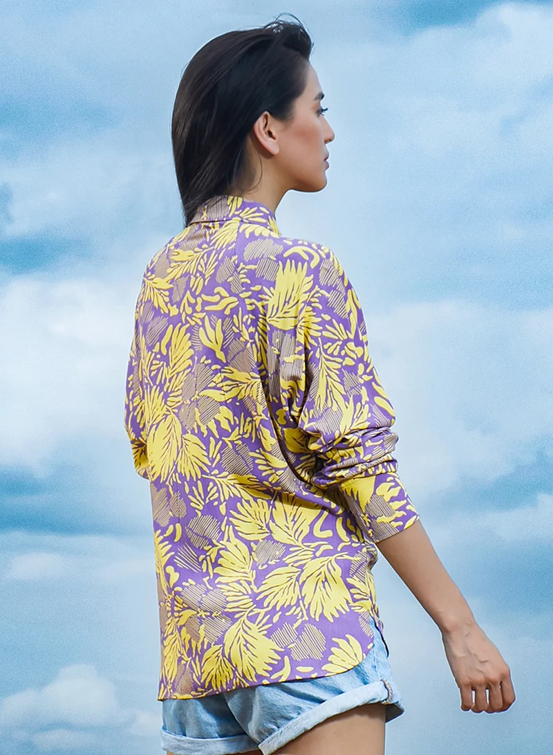Pinacolada  Women's Lavender & Lemon Yellow Contrast Foliage Shirt  | Best Price UAE