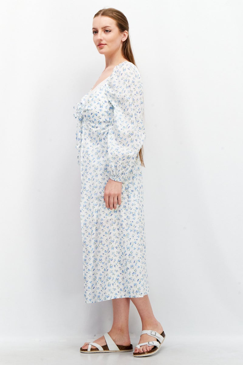 Fashion Union بلوزة ماكسي مطبوعة بأكمام طويلة للنساء، بيضاء - Image 2