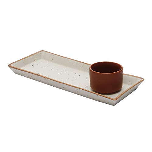 miah decor MD-295A Handcrafted Matt Finish Stoneware Platter with Terracota Dip Bowl. - Image 2