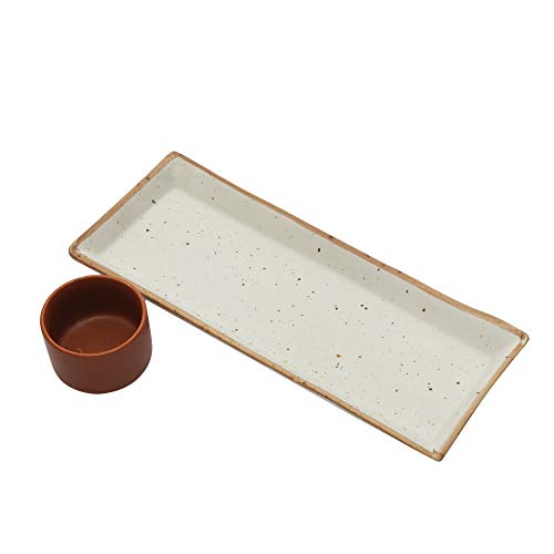 miah decor MD-295A Handcrafted Matt Finish Stoneware Platter with Terracota Dip Bowl. - Image 5