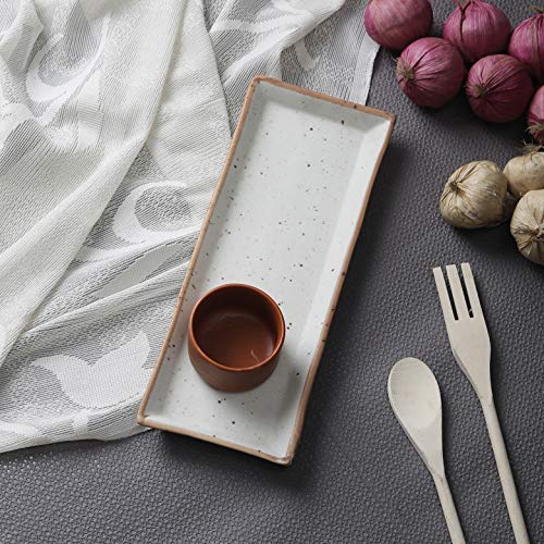 miah decor MD-295A Handcrafted Matt Finish Stoneware Platter with Terracota Dip Bowl. - Image 1