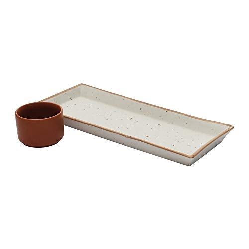 miah decor MD-295A Handcrafted Matt Finish Stoneware Platter with Terracota Dip Bowl. - Image 4