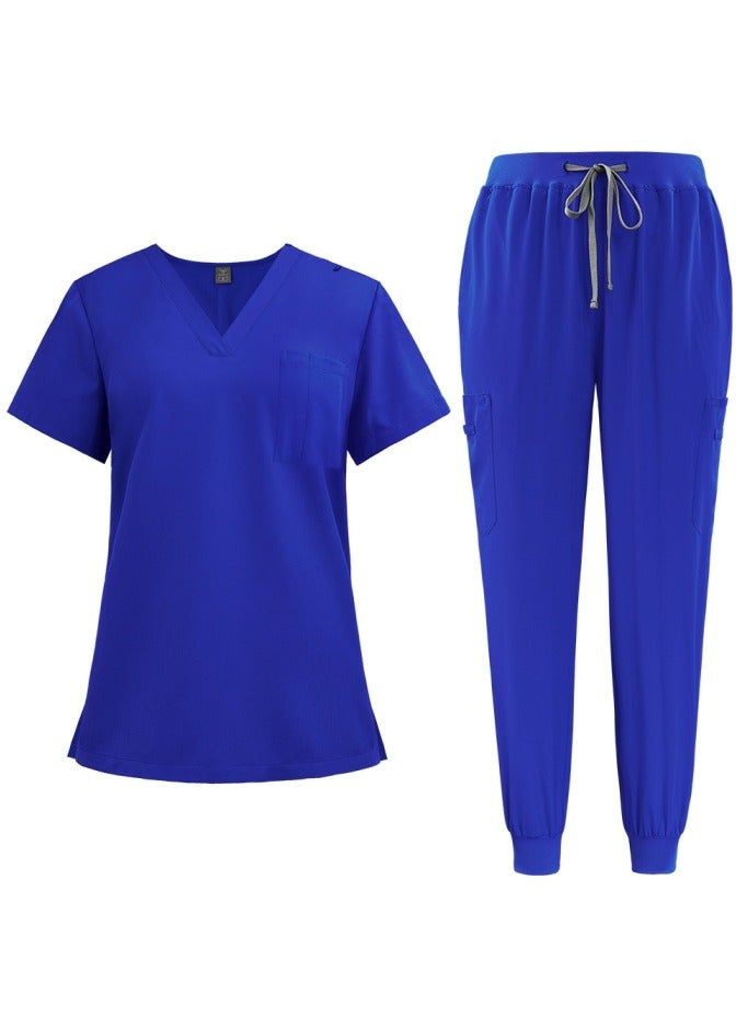Loquat Medical Uniform Scrubs 2 Piece Set V-Neck Top and Jogger Pants Suit Royal Blue 