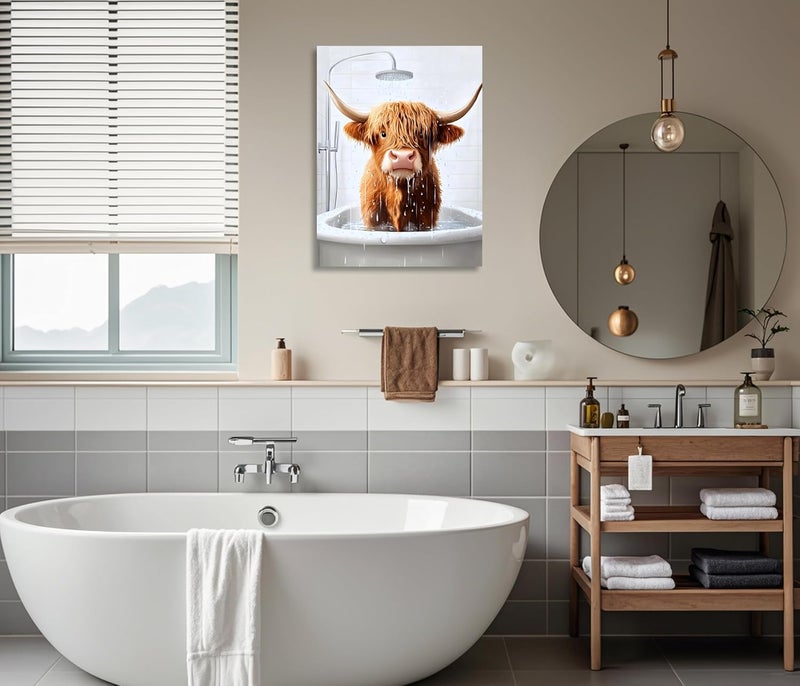 OWNANRTHM Highland Cow Bathroom Canvas Wall Art Set - Image 4