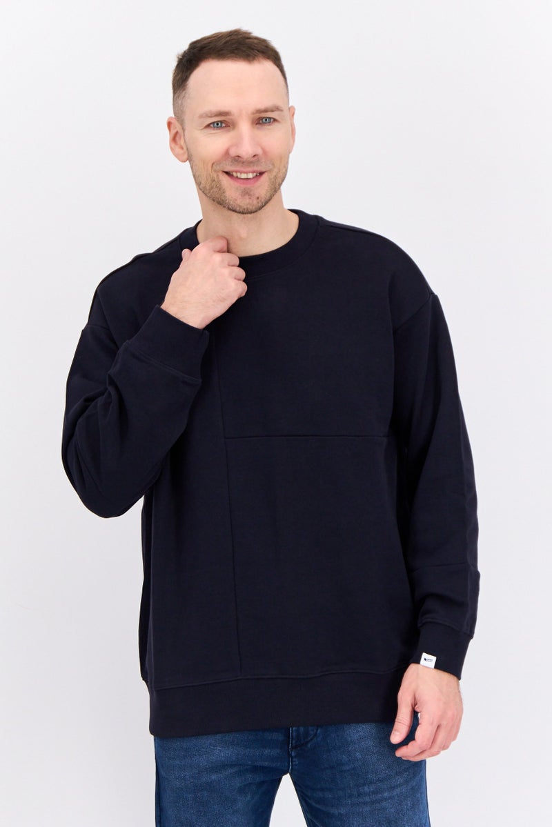 GAS Men Crew Neck Plain Long Sleeves Sweatshirt, Navy - Image 1