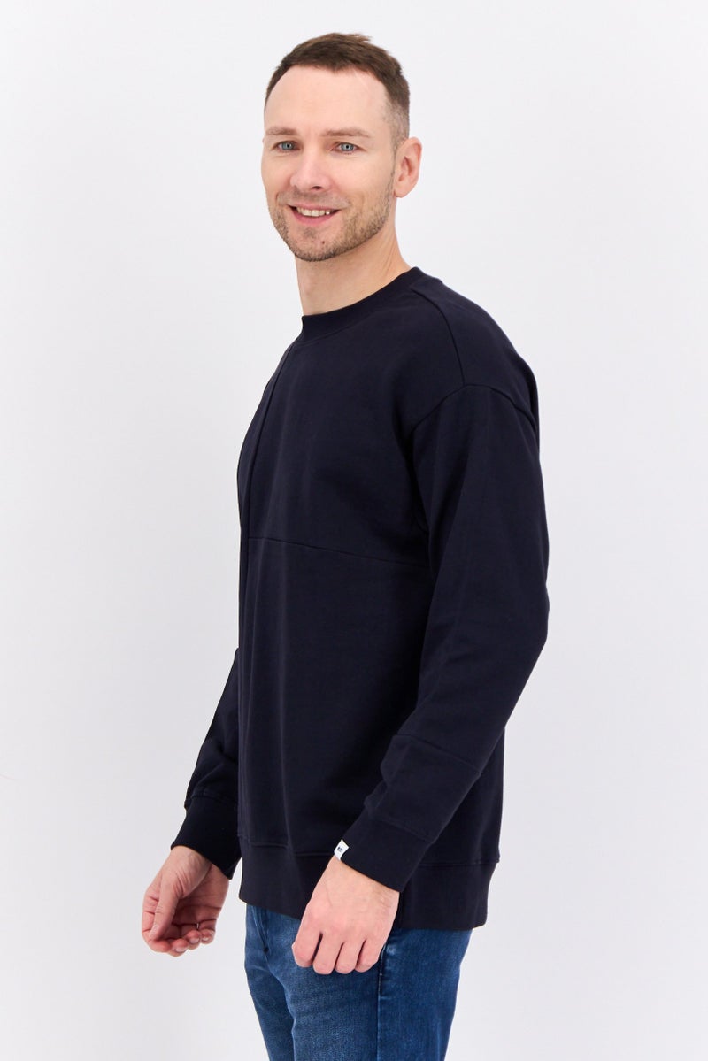 GAS Men Crew Neck Plain Long Sleeves Sweatshirt, Navy - Image 2