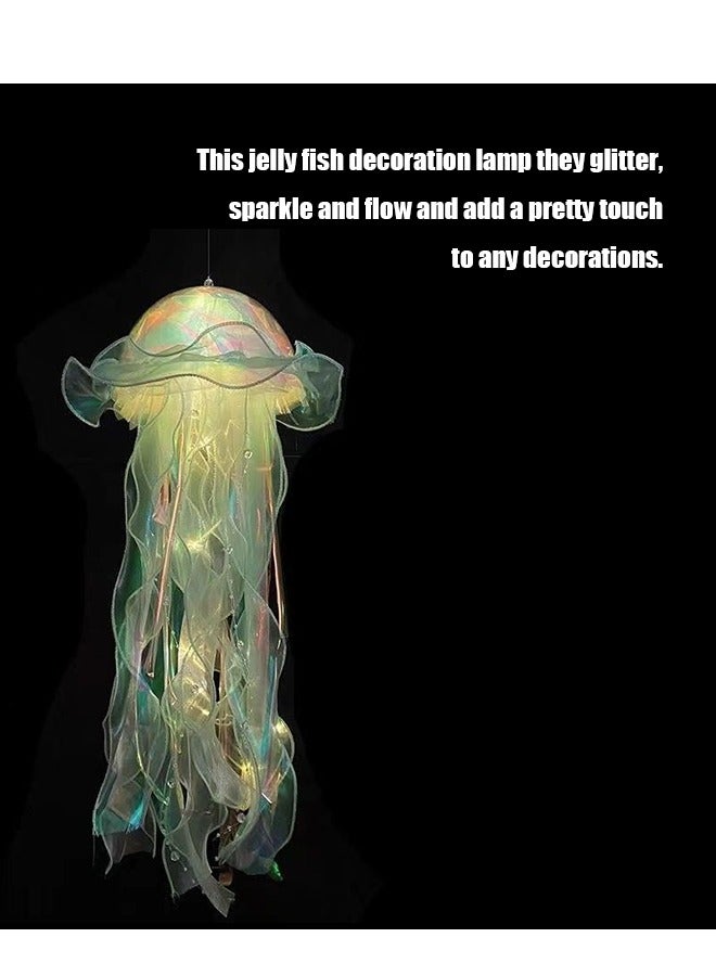 DIY Jellyfish Night Light,  Portable Hanging Glitter Iridescent Jellyfish Kit, Little Mermaid Party Decoration Party Supplies (Green)  - Image 3