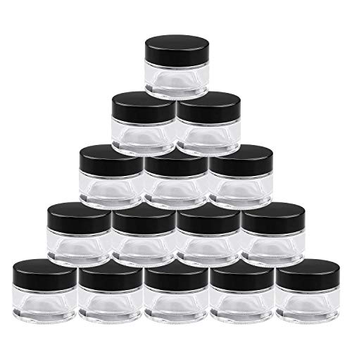 Encheng 15 Pack of 2 oz Clear Round Glass Jars, with Inner Liners and Lids, Empty Cosmetic Containers,Cream jars - Image 1