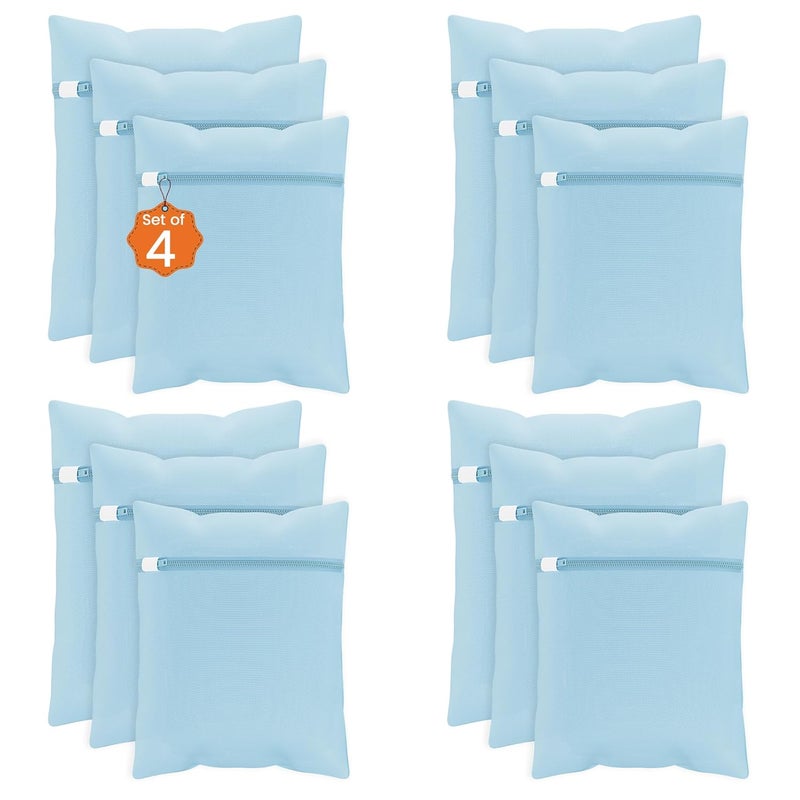 Kuber Industries Set of 12 Polyester Mesh Laundry Bag with Zip Reusable Washing Bags for Washing Machine Ideal for Delicate Fabrics Lingerie Shoes Protection YZ2BLU Plain Blue - Image 1