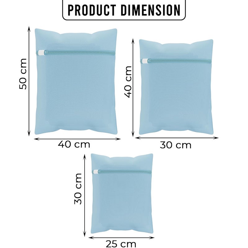 Kuber Industries Set of 12 Polyester Mesh Laundry Bag with Zip Reusable Washing Bags for Washing Machine Ideal for Delicate Fabrics Lingerie Shoes Protection YZ2BLU Plain Blue - Image 3