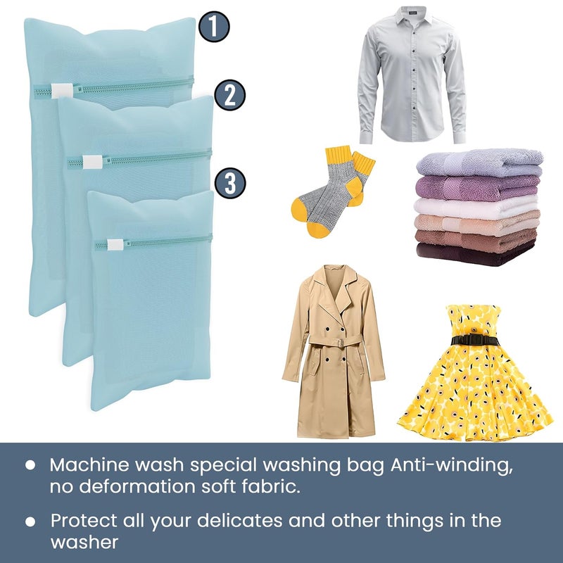 Kuber Industries Set of 12 Polyester Mesh Laundry Bag with Zip Reusable Washing Bags for Washing Machine Ideal for Delicate Fabrics Lingerie Shoes Protection YZ2BLU Plain Blue - Image 5