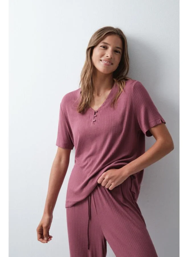 Women'secret Burgundy short sleeve long pyjamas