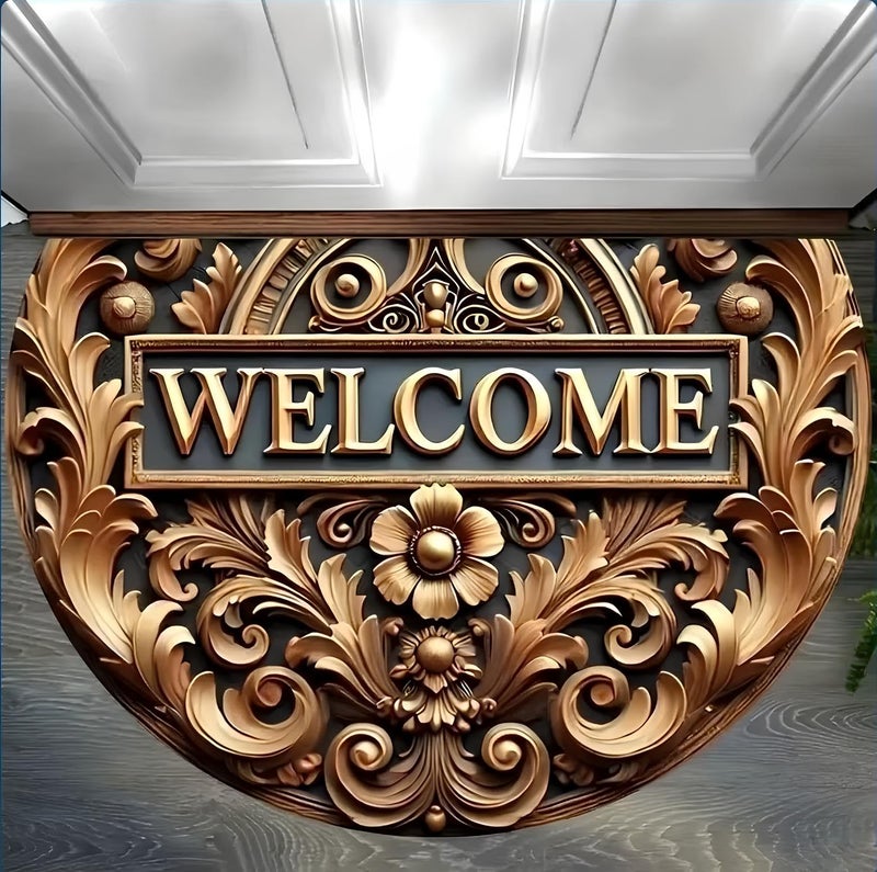 Arviz Semi Circle Door Mat for Home Entrance, Welcome Mats for Door Entrance D-Shaped, Entryway Doormat with Non-Slip Rubber Backing, Water Absorbent Entrance Doormat for Home, Office & Entryway - Image 1