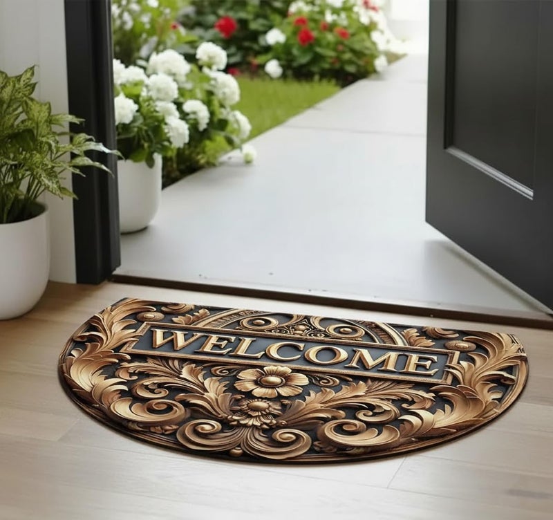 Arviz Semi Circle Door Mat for Home Entrance, Welcome Mats for Door Entrance D-Shaped, Entryway Doormat with Non-Slip Rubber Backing, Water Absorbent Entrance Doormat for Home, Office & Entryway - Image 2