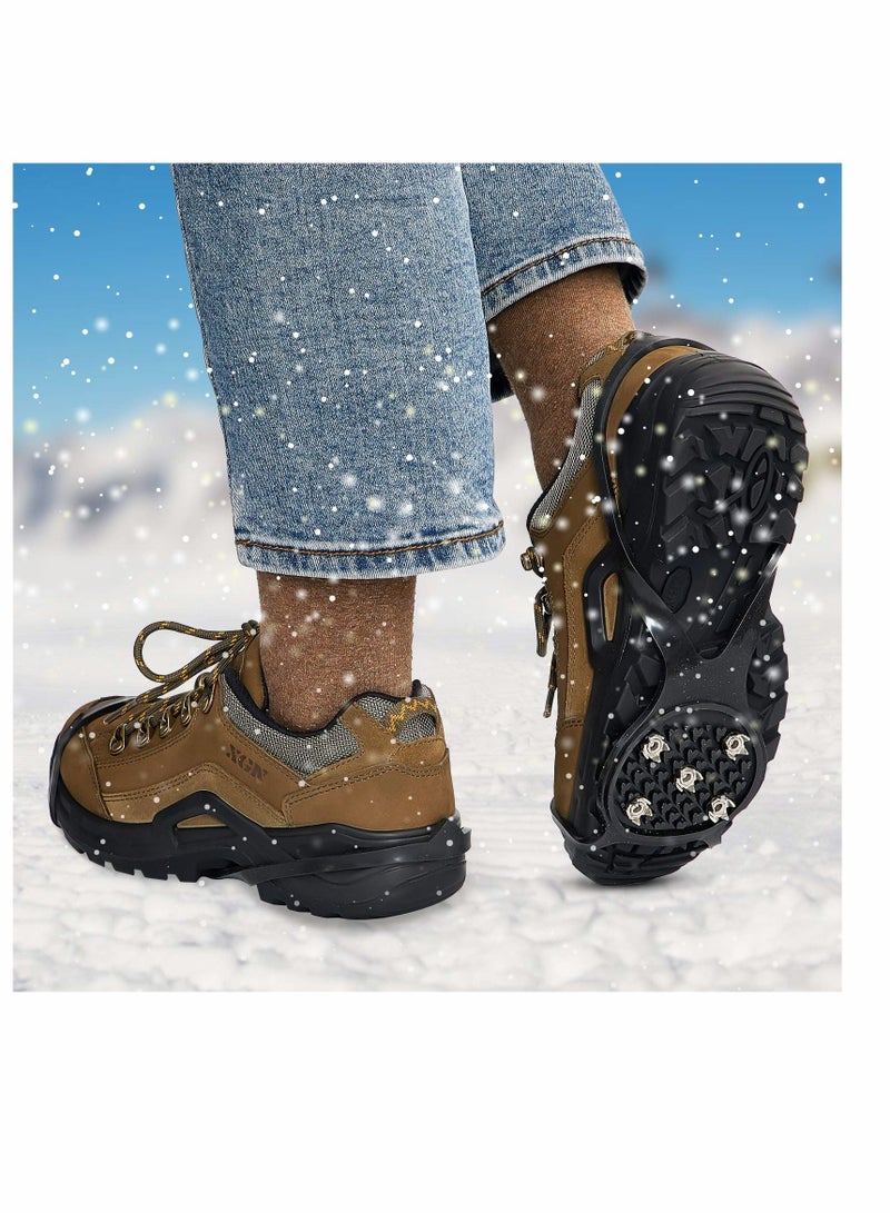 Excefore 2 Pairs Non-Slip Gripper Spikes Claw Universal Ice Non-Slip Shoe Spikes Anti-Skid Snow Ice Shoe Spikes with 5 Tooth Steel Nails for Hiking Mountaineering Skiing Walking Shoes and Boots  - Image 4