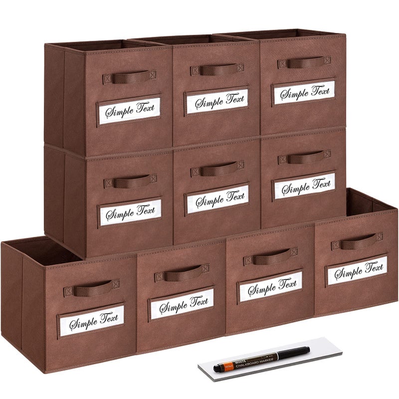 artsdi 11 Inch Storage CubeStorage bincube storage Set of 10 Foldable Fabric Cube Storage Bins with 10 Labels Window Cards  a PenBaskets Containers for ShelvesCloset Organizers BoxBrown