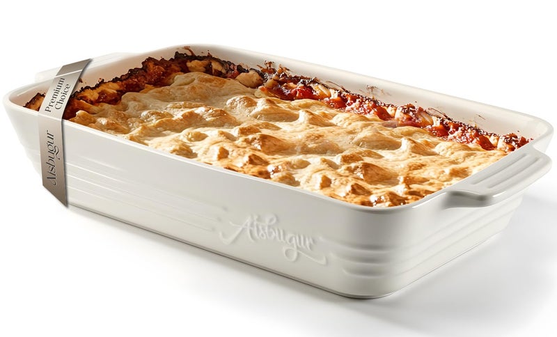 AISBUGUR Casserole Dishes for Oven,9x13 Ceramic Baking Dish,4.2 Quarts Large Lasagna Pan with Handles Deep and Large Capacity,Durable Bakeware for Lasagna, Home Decor, Wedding Gift, White - Image 1