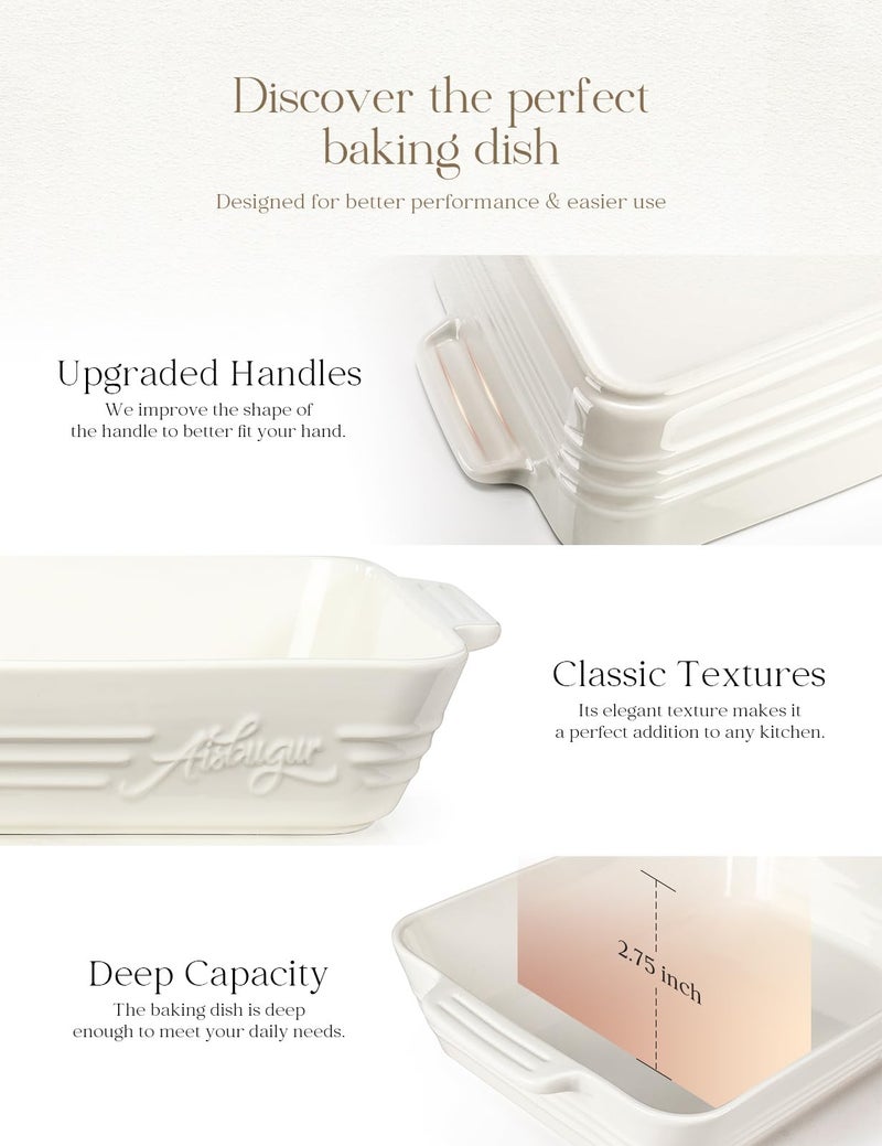 AISBUGUR Casserole Dishes for Oven,9x13 Ceramic Baking Dish,4.2 Quarts Large Lasagna Pan with Handles Deep and Large Capacity,Durable Bakeware for Lasagna, Home Decor, Wedding Gift, White - Image 2
