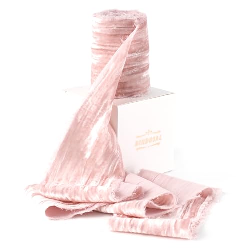 DINDOSAL Pink Velvet Ribbon 3 Inch x 3 Yards Frayed Raw Edge Crushed Velvet Wide Ribbon for Wedding Bouquets Baby Shower Decor Easter Wreaths Gift Wrapping Crafts - Image 1