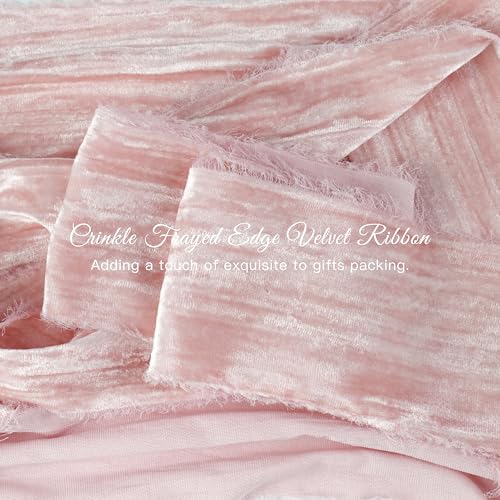 DINDOSAL Pink Velvet Ribbon 3 Inch x 3 Yards Frayed Raw Edge Crushed Velvet Wide Ribbon for Wedding Bouquets Baby Shower Decor Easter Wreaths Gift Wrapping Crafts - Image 3
