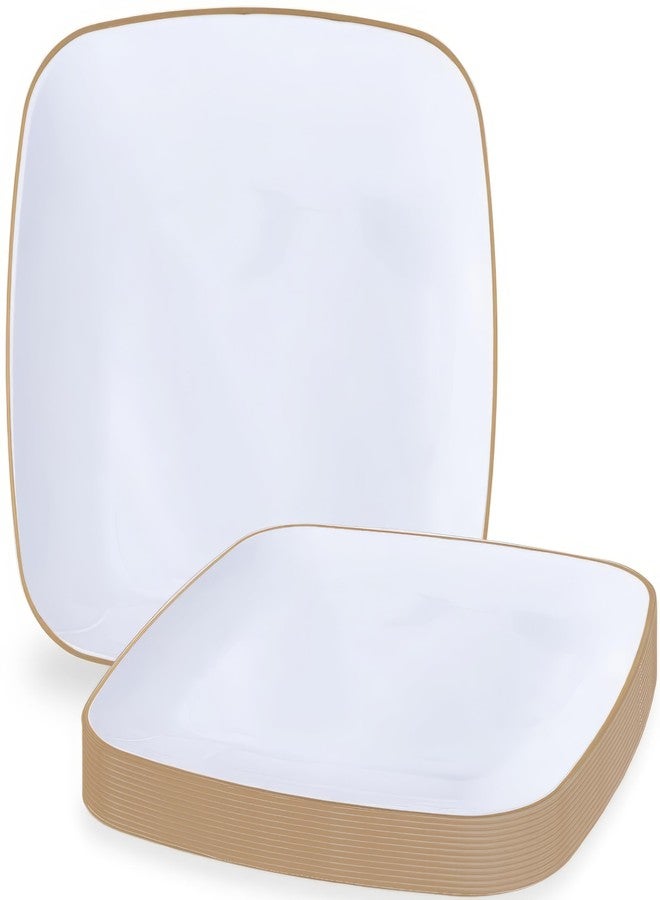 Blue Sky Organic White Disposable Plates 8.5" Square (10 Count) | Gold-Rimmed Plastic Dinnerware Party Essentials - Image 1