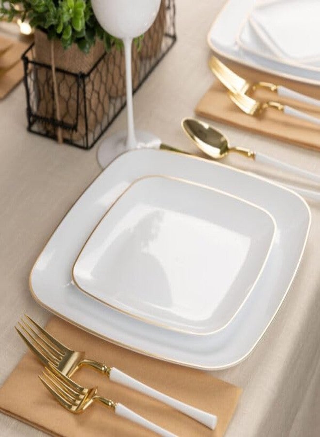 Blue Sky Organic White Disposable Plates 8.5" Square (10 Count) | Gold-Rimmed Plastic Dinnerware Party Essentials - Image 5