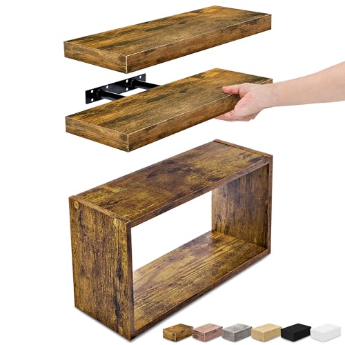 Sorbus Floating Shelves for Wall Set of 3 - Bathroom Shelves for Wall Storage, Over Toilet, Bedroom, Farmhouse, Decor - 2 Floating Shelves with Invisible Brackets & 1 Rectangular Box, Walnut - Image 1
