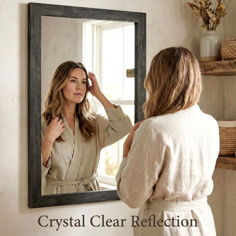 Pocetry 24" x 36" Natural Wood Tone Wall Mirror for Entryway & Bath, Waterproof Boho Decor Mirror, Scandi Oak Texture Vanity Mirror for Over Sink, Standard Trim - Image 4