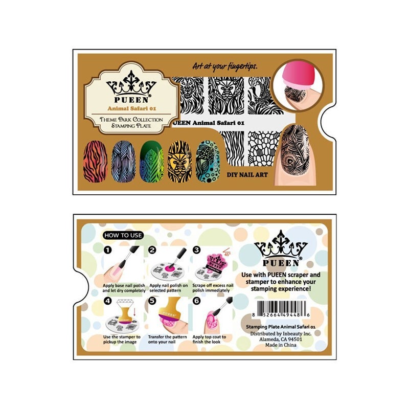 PUEEN Nail Art Stamping Plate - Animal Safari 01 - Theme Park Collection 125x65mm Unique Nailart Polish Stamping Manicure Image Plates Accessories Kit - BH000713 - Image 3