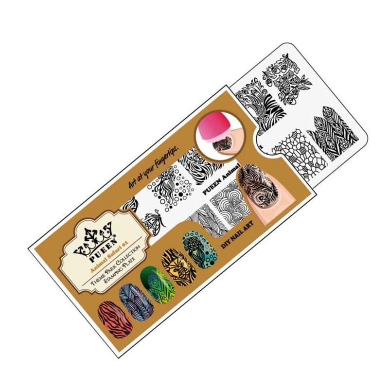 PUEEN Nail Art Stamping Plate - Animal Safari 01 - Theme Park Collection 125x65mm Unique Nailart Polish Stamping Manicure Image Plates Accessories Kit - BH000713 - Image 2