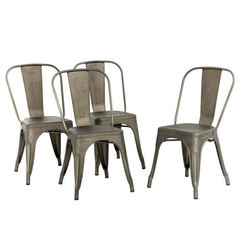 FDW Metal Chair Dining Chair Set of 4 Patio Chair Home Kitchen Chair 18 Inch Seat Height Dinning Room Chair Stackable Metal Bar Chairs Indoor Outdoor Chairs Tolix Bar Side Chair Restaurant Dining Chair