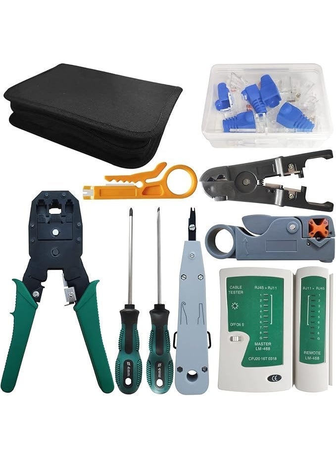 Network Tool Repair Kit, YEESON Ethernet LAN Network Cable Tester Computer Maintenance Coax Crimper Tool for RJ-45/11/12 Cat5/5e with Connector Accessories - Image 1