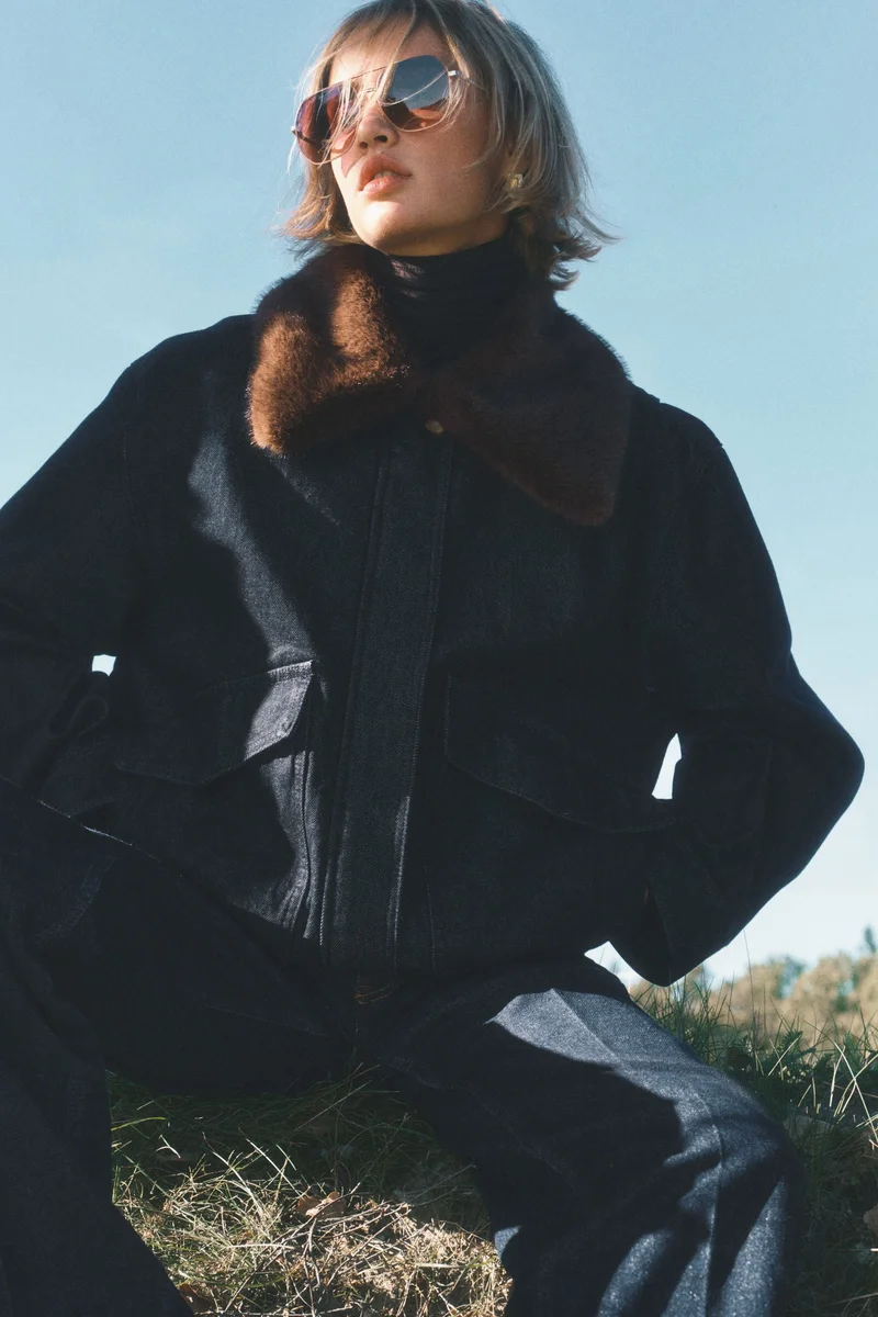 H&M Fluffy-collar denim jacket