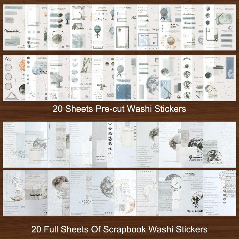Dizdkizd Celestial Themed Washi Stickers for Journaling, Vintage Ephemera Sticker Book with 180pcs Planet Stickers and 20 Astronomy Scrapbook Papers for Junk Journals Paper Crafting - Image 2