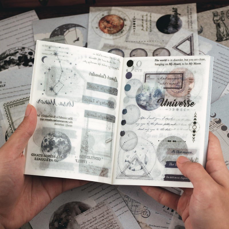 Dizdkizd Celestial Themed Washi Stickers for Journaling, Vintage Ephemera Sticker Book with 180pcs Planet Stickers and 20 Astronomy Scrapbook Papers for Junk Journals Paper Crafting - Image 1