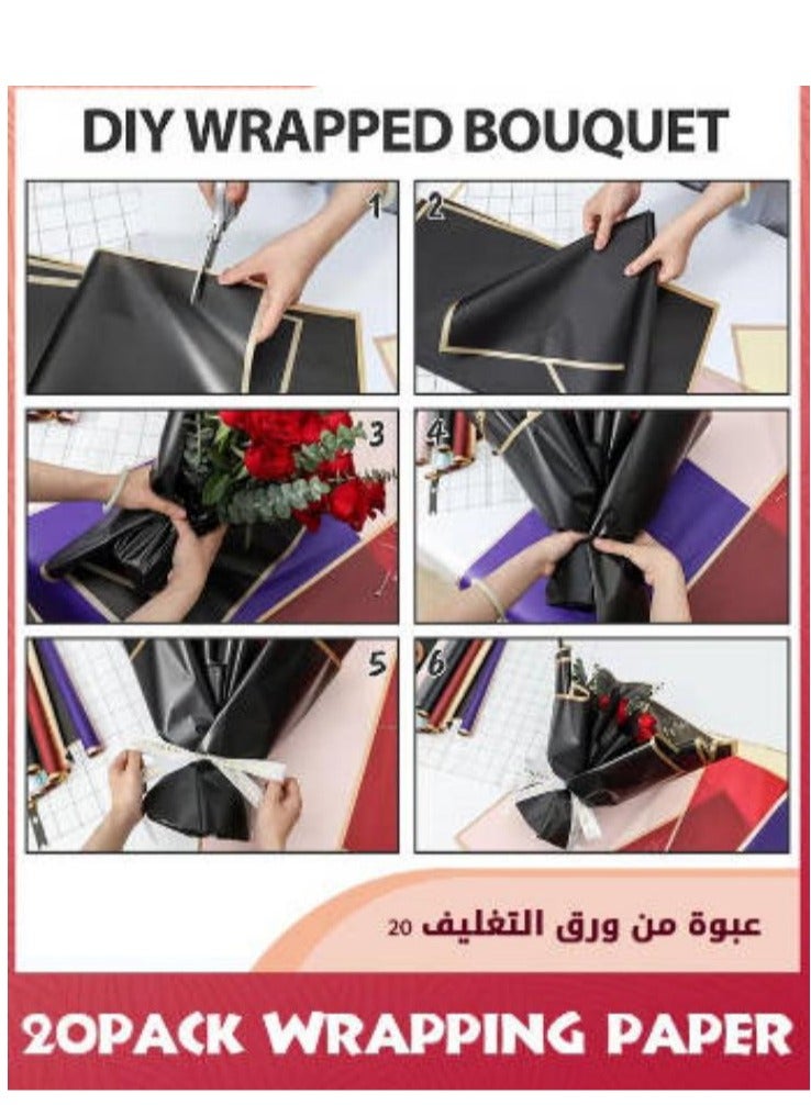 20 ورقة من ورق تغليف الزهور، ورق تغليف باقة الزهور المقاوم للماء، ورق تغليف لوازم بائع الزهور لحفلات الزفاف وأعياد الميلاد DIY - Image 2