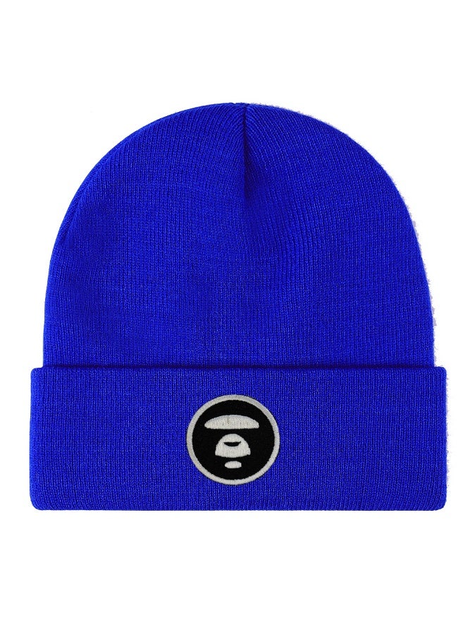 BAPE Bold Royal Blue Knit Beanie with Embroidered Ape Head Logo