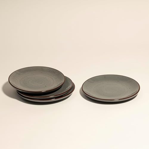 Beyond Homes Ceramic Dinner Plates Set of 6, 19 cm | Matte Finish | Microwave & Dishwasher Safe Ceramic Snack Plates for Dinner | Chip-Resistant | Set of 6, Grey with Brown Ring - Image 4