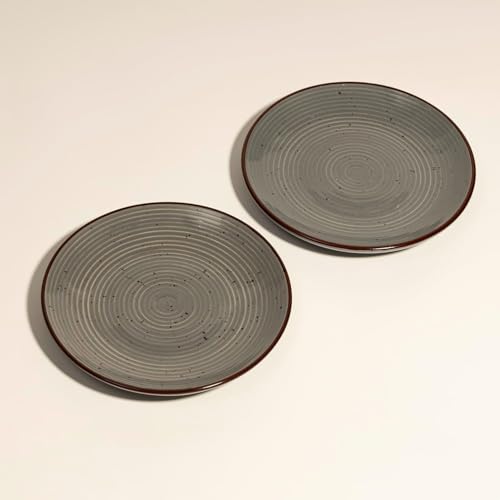 Beyond Homes Ceramic Dinner Plates Set of 6, 19 cm | Matte Finish | Microwave & Dishwasher Safe Ceramic Snack Plates for Dinner | Chip-Resistant | Set of 6, Grey with Brown Ring - Image 3