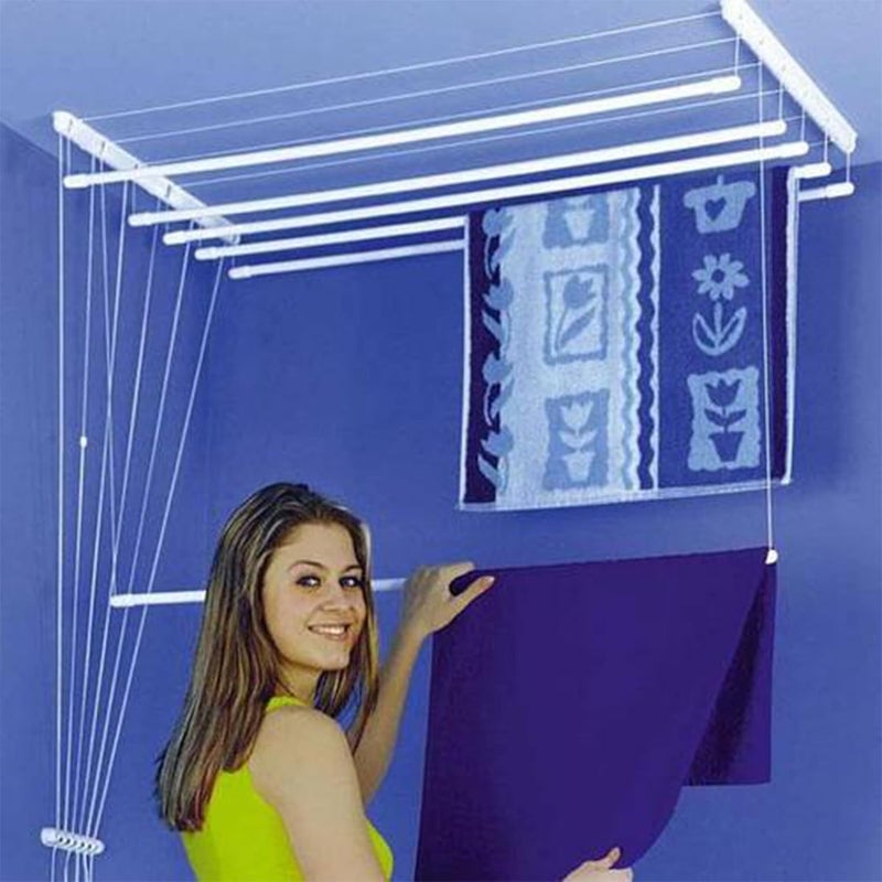 RED WIND حامل ملابس سقفي من الفولاذ المقاوم للصدأ RED WIND_حامل تجفيف الملابس للبلكونة_سكة سحب فردية_حبال نايلون_8 أقدام X 6 أنابيب مع حبل لتعليق الملابس RWDDC6 - Image 5