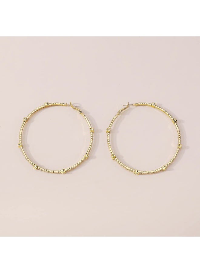 Chargances Gold Large Rhinestone Circle Hoop Earrings Exaggerate Big Crystal Round Earrings Earrings for Women and Girls Fashion Wedding Accessories (Gold) - Image 4