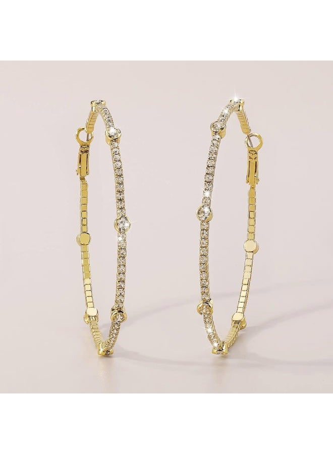 Chargances Gold Large Rhinestone Circle Hoop Earrings Exaggerate Big Crystal Round Earrings Earrings for Women and Girls Fashion Wedding Accessories (Gold) - Image 5