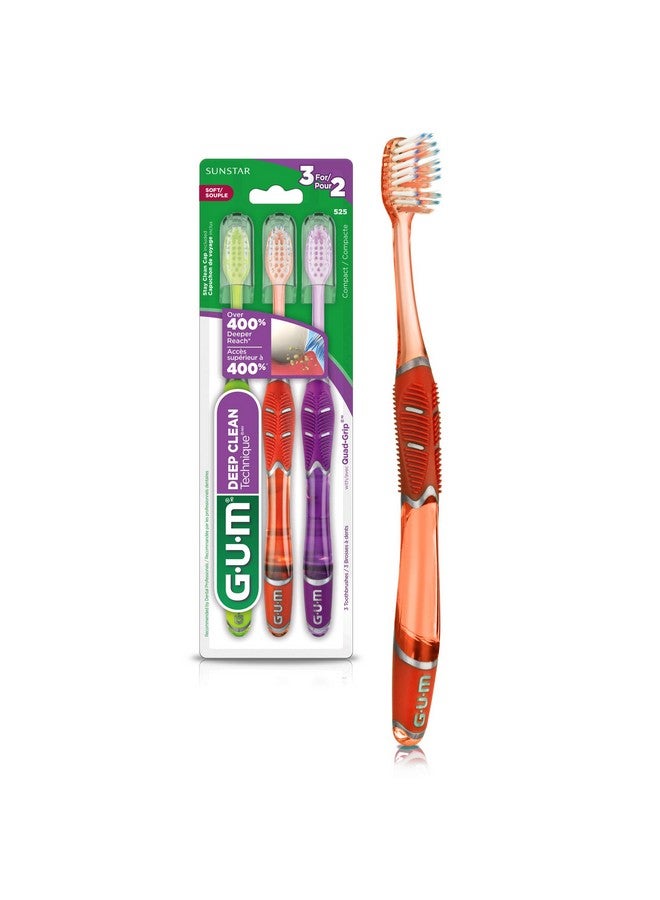 جم فرشاة أسنان GUM Technique Deep Clean - ناعمة مضغوطة - فرشاة أسنان ناعمة للبالغين بشعيرات دقيقة للغاية حساسة، 3 قطع - Image 1