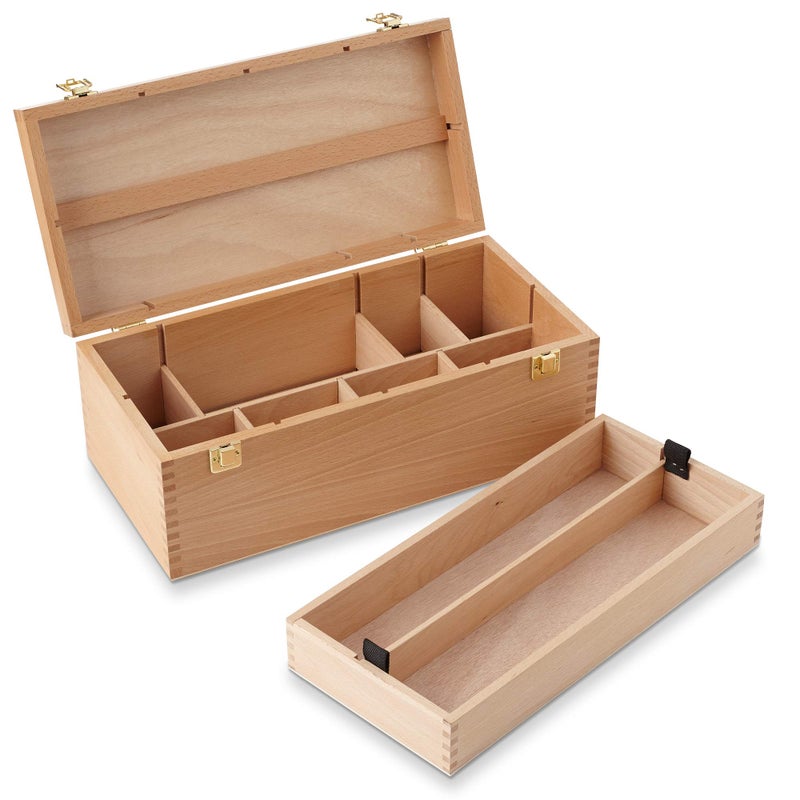 7 Elements Wooden Art Supply Storage Organizer - Large Beechwood Artist Tool Box with Drawer - Image 1