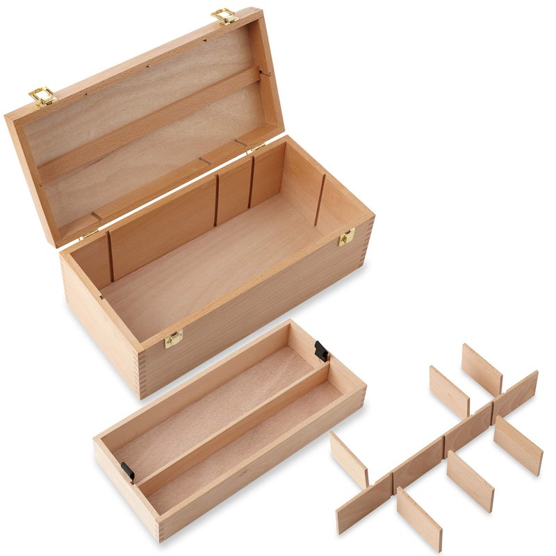 7 Elements Wooden Art Supply Storage Organizer - Large Beechwood Artist Tool Box with Drawer - Image 3